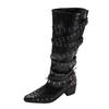 Schwarze Retro-Stiefel mit dickem Absatz und spitzer Zehenpartie für Damen 2025 neu Herbst Punk-Stil dünn aber Kniehosenstiefel