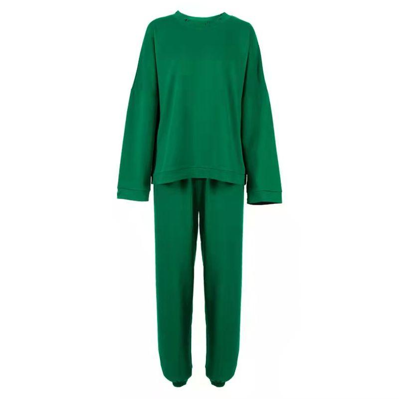 

European and American Longsleeved Top+long Pants Ripped Suit Green L