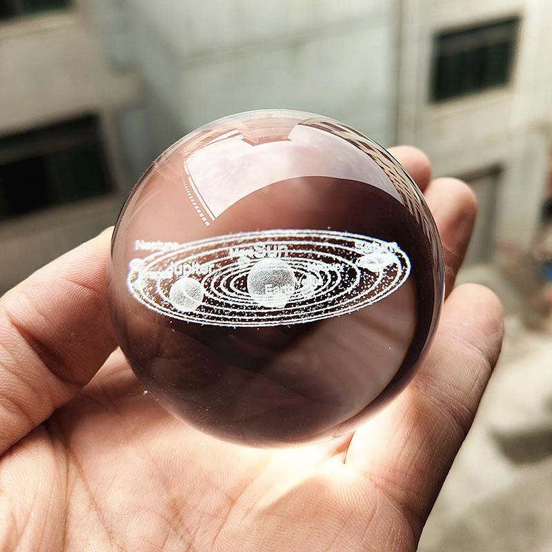 30 Clear Crystal Balls with 3D Laser-Engraved Solar System and Earth Galaxy Design - Creative Desktop Ornaments