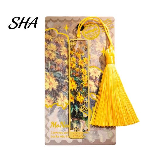 Miniature Decorative Bookmark Metal Bookmarks with Tassel, Hollow Out Oil Painting Theme Book Tassel Page Mark, Reading Accessory for Lovers,