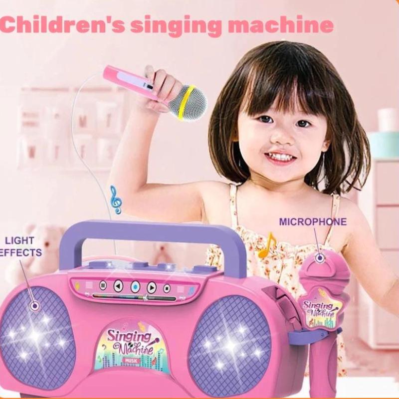 Gold Toy Kids Cartoon Music Microphone With Stand Can Connect With Mp3,Real Echo Sounds Toys Gift