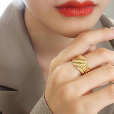 Fashionable Colorfast Gold-Plated Geometric Multi-layer Semi-circular Ring