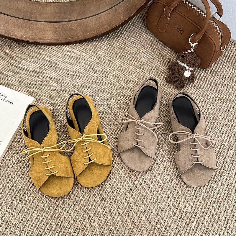 Open-toed Straps, Flat-bottomed Lace-up Sandals, Summer and Autumn New Fashion Versatile Retro Niche Single Shoes