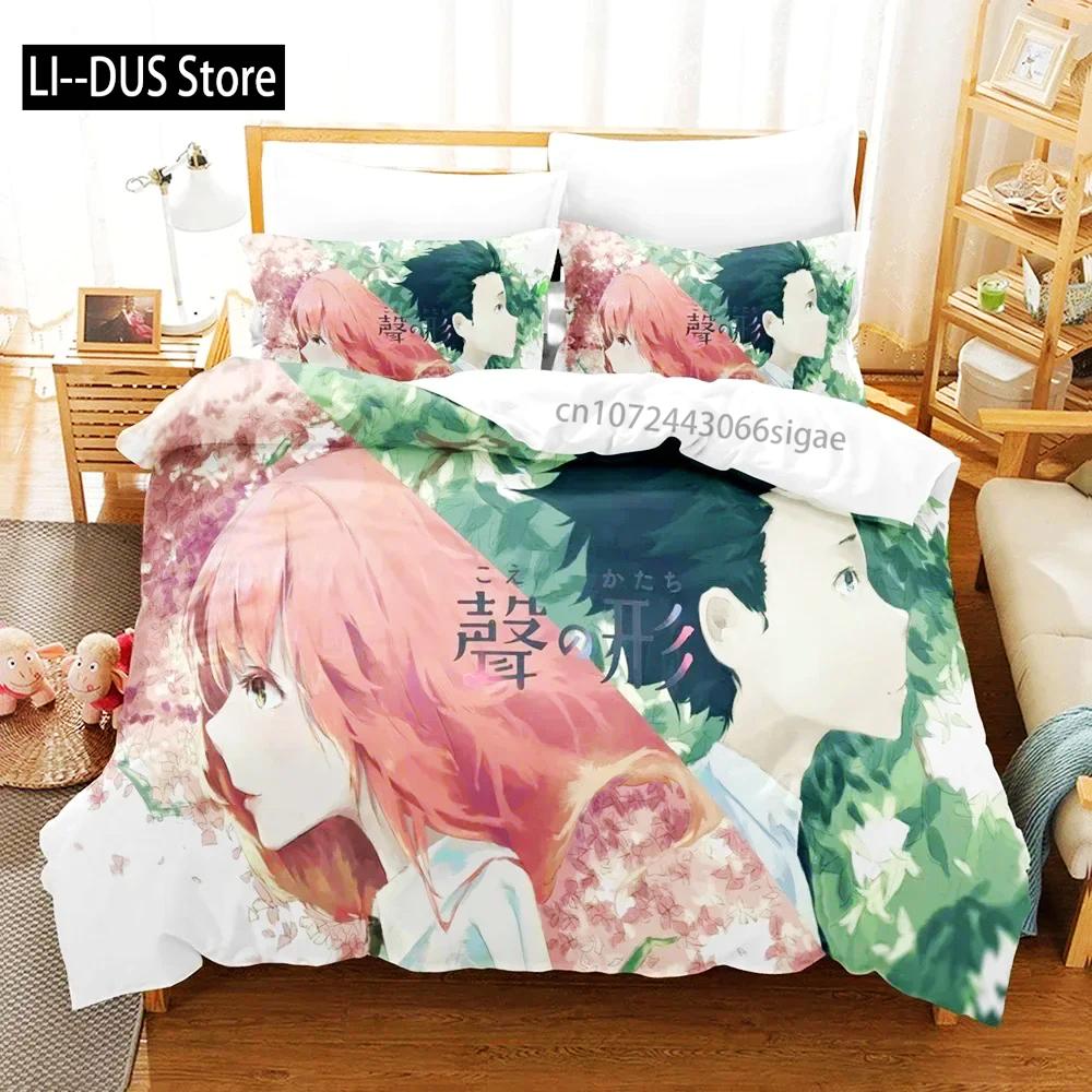 

A Silent Voice Bedding Set Single Twin Full Queen King Size Bed Set Adult Kid Bedroom Duvet Cover Sets 3D Anime Bed Sheet Set EU Single(135*200cm)3pcs