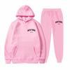 Men's And Women's Street Velvet Hooded Printed Sweatshirt Hoodie Trousers Suit