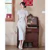 New Chinese-style white retro-style embroidered cheongsam dress, elegant temperament, daily wear dress, engagement certificate dress