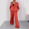 Ensemble Cardigan Patchwork Col Rond Femme Automne/Hiver 2025 & Pantalon Jambe Large