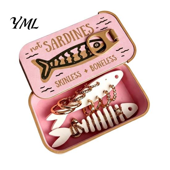 Kompakte Schmuck-Reisebox mit Fischgräten-Aufbewahrungsbügel, Tragbare Sardinendose, Leicht für Box, Behälter und Pendeln, Lustiges Design, Organizer