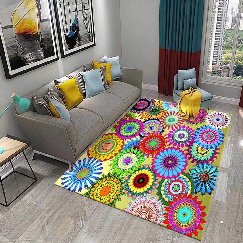 Barevný mandalový koberec Tajemné psychedelické květinové koberce pro dekoraci obývacího pokoje ložnice Podložka na podlahu Koupelnový protiskluzový koberec