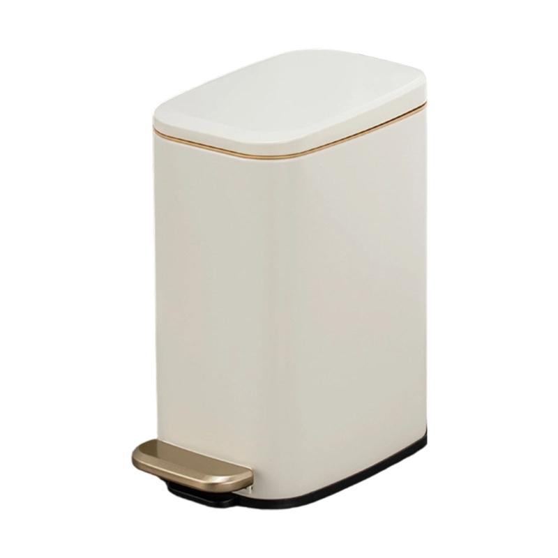 Stainless Steel Rectangular Trash Can 6L Bathroom Waste Bin with Odor Control Seal Lid Slip Resistant Base Home Supply