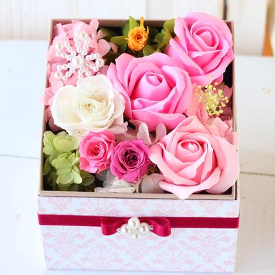 Azurosa Preserved Flower Box, Gift, Square, Never-Withering Flowers, Fragrance, Rose Pink Mix