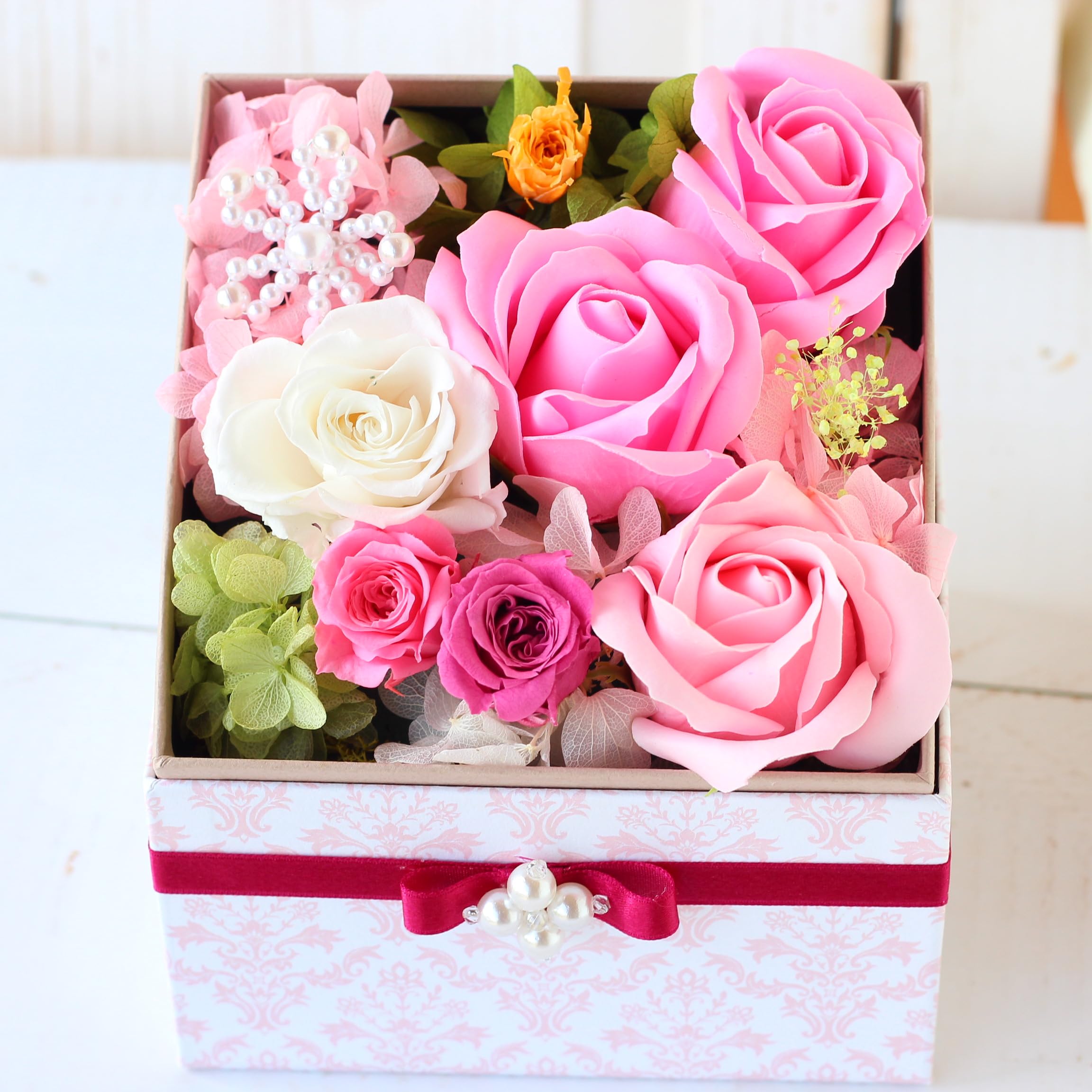 

Azurosa Preserved Flower Box, Gift, Square, Never-Withering Flowers, Fragrance, Rose Pink Mix