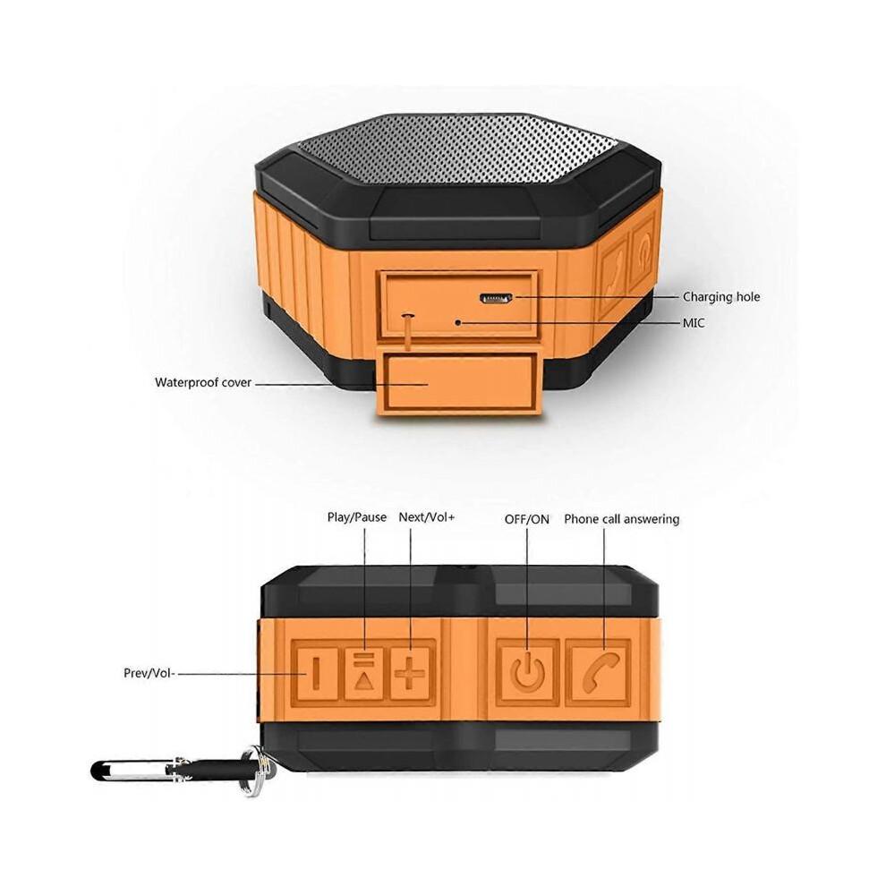 Tragbarer Mini-Lautsprecher - Bluetooth-Duschlautsprecher mit Haken - Wasserdichter Bluetooth-Lautsprecher 12 Stunden Wiedergabezeit für Strand, Pool, Zuhause, Party, Orange