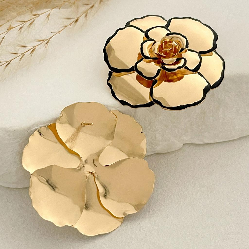 Vintage Gold Geometric Floral Statement Earrings/Necklace Exaggerated 3D Flower Jewelry Accessories Gift For Women