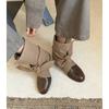 Western Cowboy Boots Autumn and Winter Round Head Lace-up Bow Medium Boots Sleeve Slim Short Boots Women