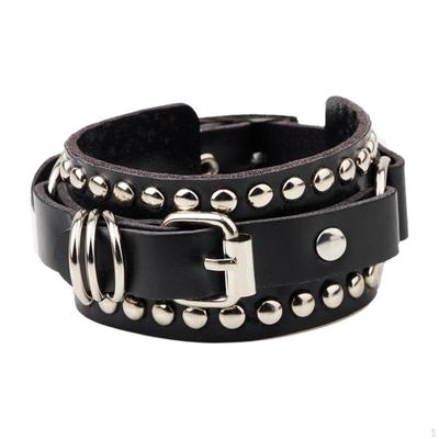 PU Leather Bracelet Cool Gifts Adjustable Wrap Cuff Punk Rivet Wrist Belt, Chain Bangle for Parties