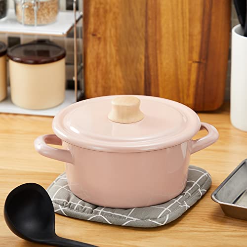 Fuji Enamel Double Handed Pot Casserole 18cm Ash Pink IH Compatible Enamel Cotton Series CTN-18W.AP