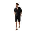 Men's Summer Linen Short-Sleeve Shirt & Shorts Set - Casual Loose Fit, Cotton-Linen Fabric.