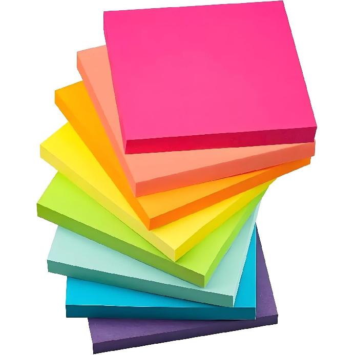 (8 Pads) Sticky Notes 3x3 inches Post It Notes Pads. 8 Bright Color Recyclable Self-Stick Notes. Suitable for Office School Home