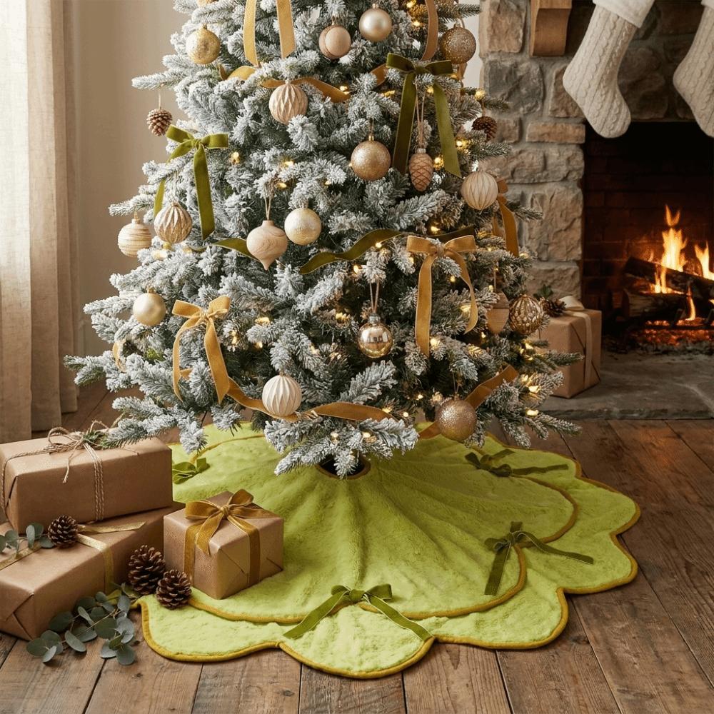 Soft Velvet Christmas Tree Skirt Plush Surface Elegant Edge Velvet Tree Skirt Delicate Trim Rustic Style Furry Tree Skirt