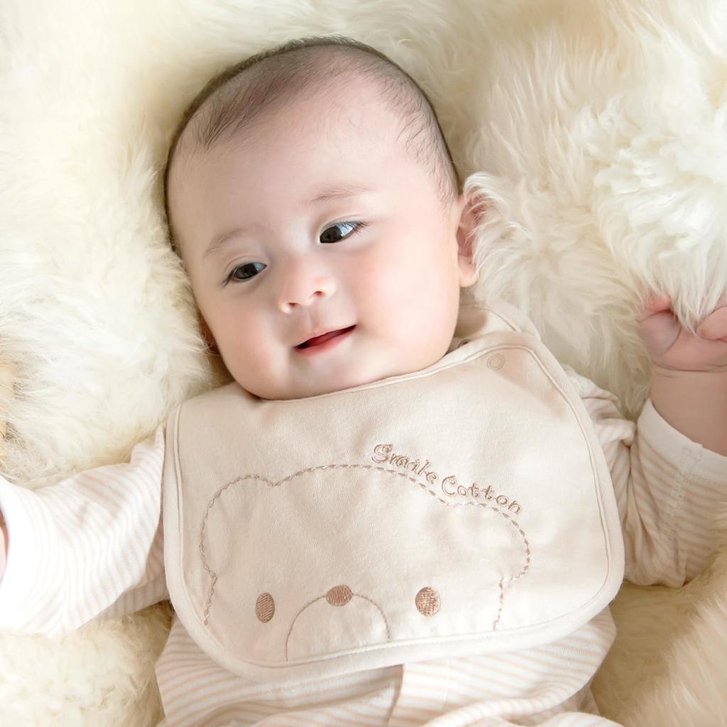 Baby Castle Natural Made in Japan Bib, Bear, Beige,