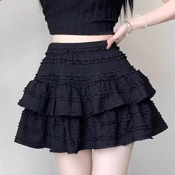 Elastic Waist Ballet Lace Puffy Skirt - 2025 Summer Short Half-Body Skirt for Girls, Anti-Exposure Design