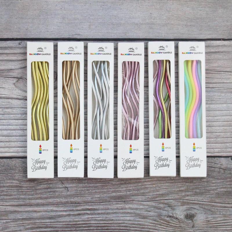 Birthday Cake Gold Plated Colorful Retro Curve Thread Candle Creative Party Baking Gradient Colorful Curved Candles