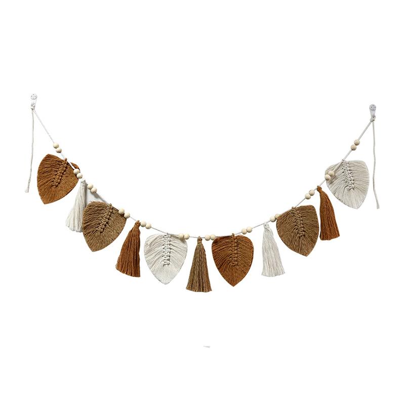 Бохо-листья макраме настенный гобелен хлопковая веревка ручная работа кисточка настенный — фото 8