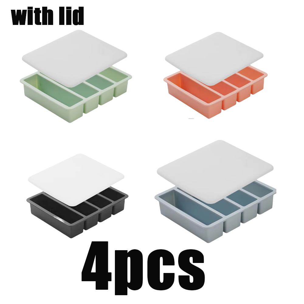 1pcs Strip-shap Ice Cube Trays Silicone 4 Grid Polychrome Durable Beer Drink Coffee Supplies Kitchen Easy-Release Ice Cube Molds
