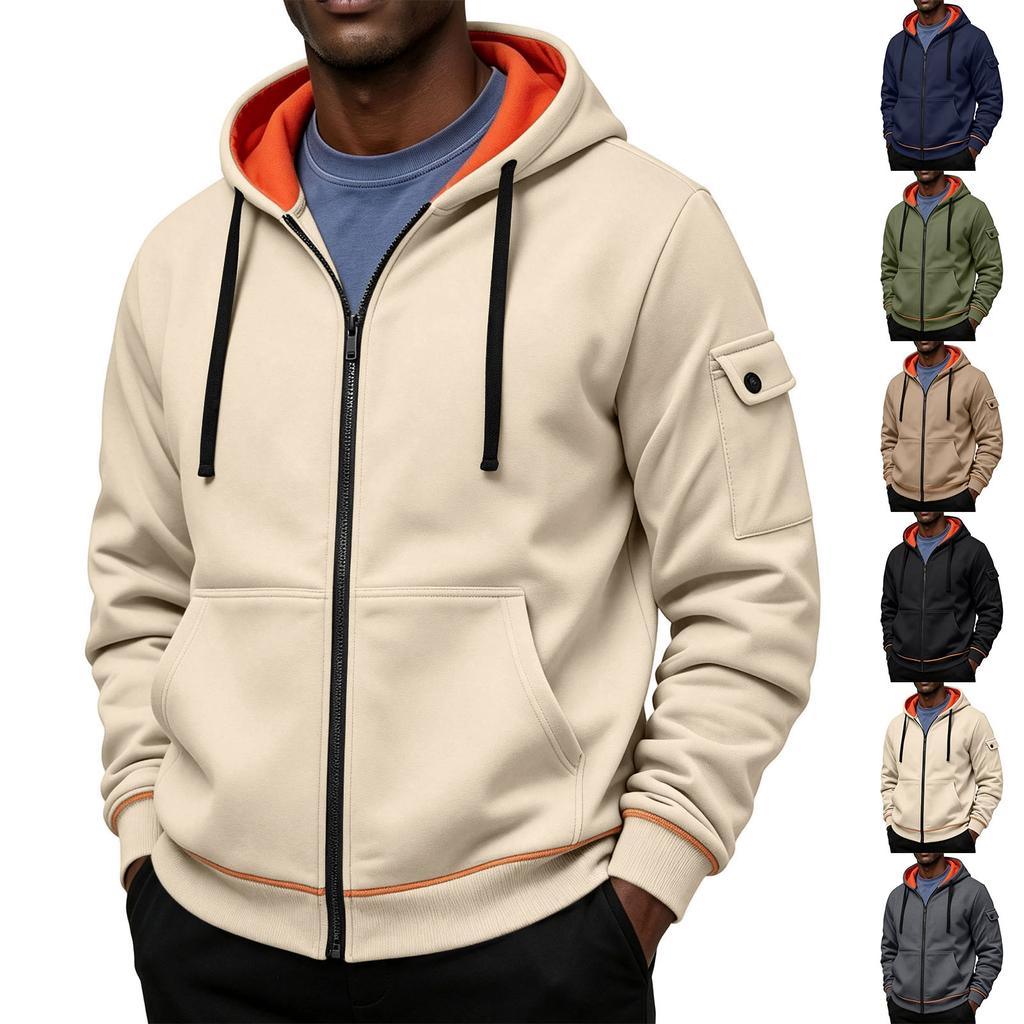 Men's Hoodie with Zipper Arm Pocket - Casual Hooded Sweatshirt for Spring Everyday Wear