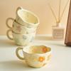 Hand-Pinched Ceramic Coffee Mug, Korean Style Floral Milk Tea Cup, Artisan Breakfast Drinkware, Unique Irregular Design