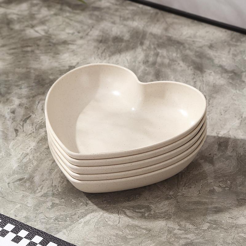 Creative Plates, Snacks, Simple Plates, Thickened Anti-Drop Spitting Bone Saucers, Plastic Fruit Plates, Love Shapes, Drop-Resistant Plates