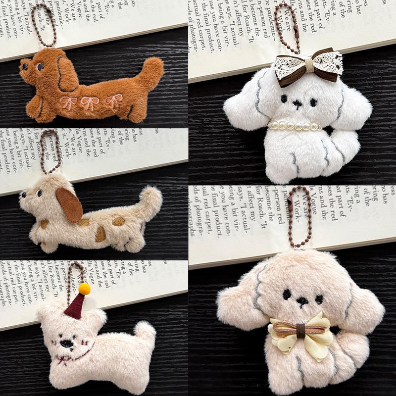 5pcs Harajuku Women Sweet Cute Lovely Dogs Backpack Keychain Cartoon Plush Doll Puppy Pendant Keyring Bag Decoration Girls Gift