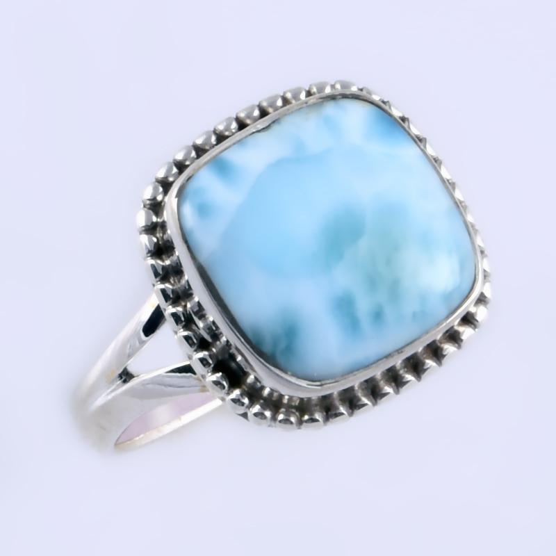 Natural Republic Larimar Edelstein Handgefertigter 925 Sterling Silber Ring Gr. 8.5" N1c78