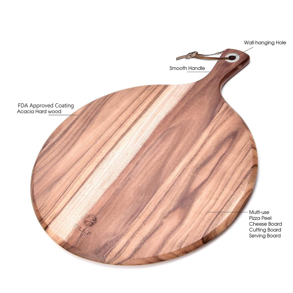 Round Cutting Small Leaf Acacia Wooden Cutting Pizza Kitchen Cutting Board with Natural Stylish Kitchen Lunch Bread Cutting Steak Outdoor X X Board,