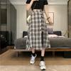 Plaid Skirt Women's Korean Style High Waist A-Line Straps Large Swing Umbrella Green Skirts