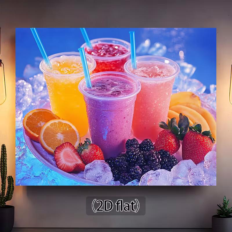 Tapiserie cu Smoothie-uri Colorate cu Fructe, Pânză de Fundal pentru Băuturi Răcoritoare de Vară, Decor perete Bucătărie