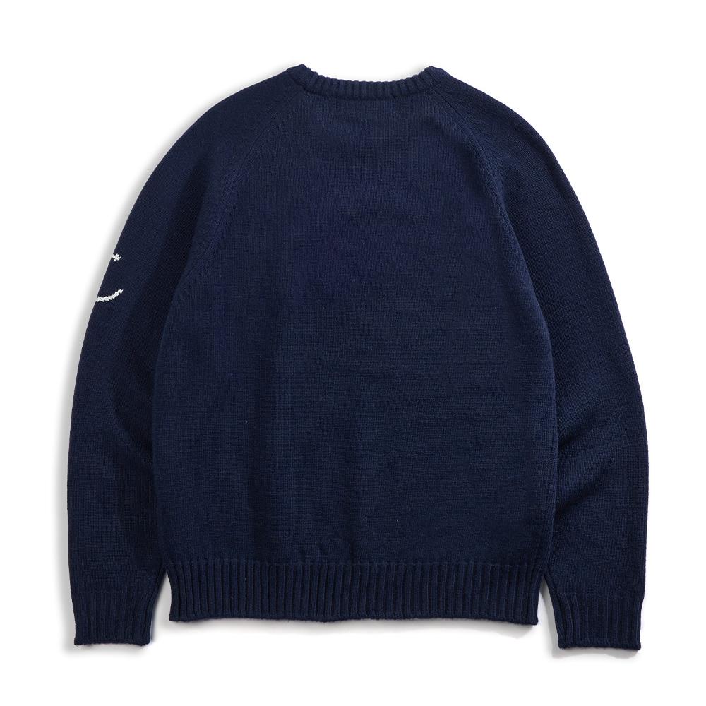 Geonjiulleunseu Super Fine Merino Wool Raglan Sweater - Navy
