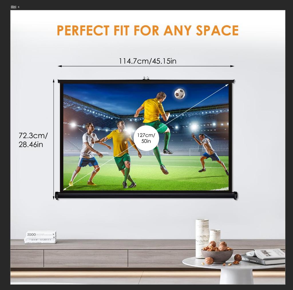 Ecran Proiector Docooler Ecran pentru Proiector de 50 Inch Ecran Portabil HD Proiecție Montat pe Perete pentru Home Theater Exterior Agățat, Proiector, 169