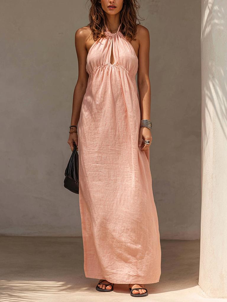 European and American style neck dress women's summer V-neck high-heeled holiday style long dress