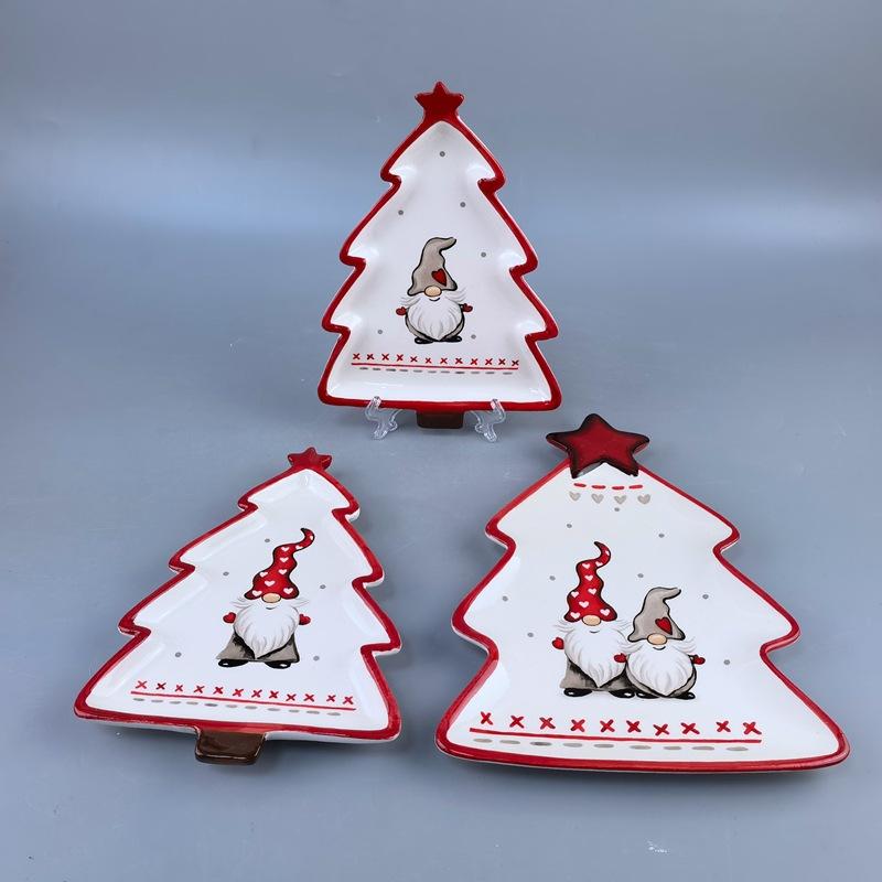 Three-Dimensional Hand-Painted Santa Claus Pine Tree Special-Shaped Ceramic Plate Breakfast Plate Dessert Dessert Plate Christmas Tableware