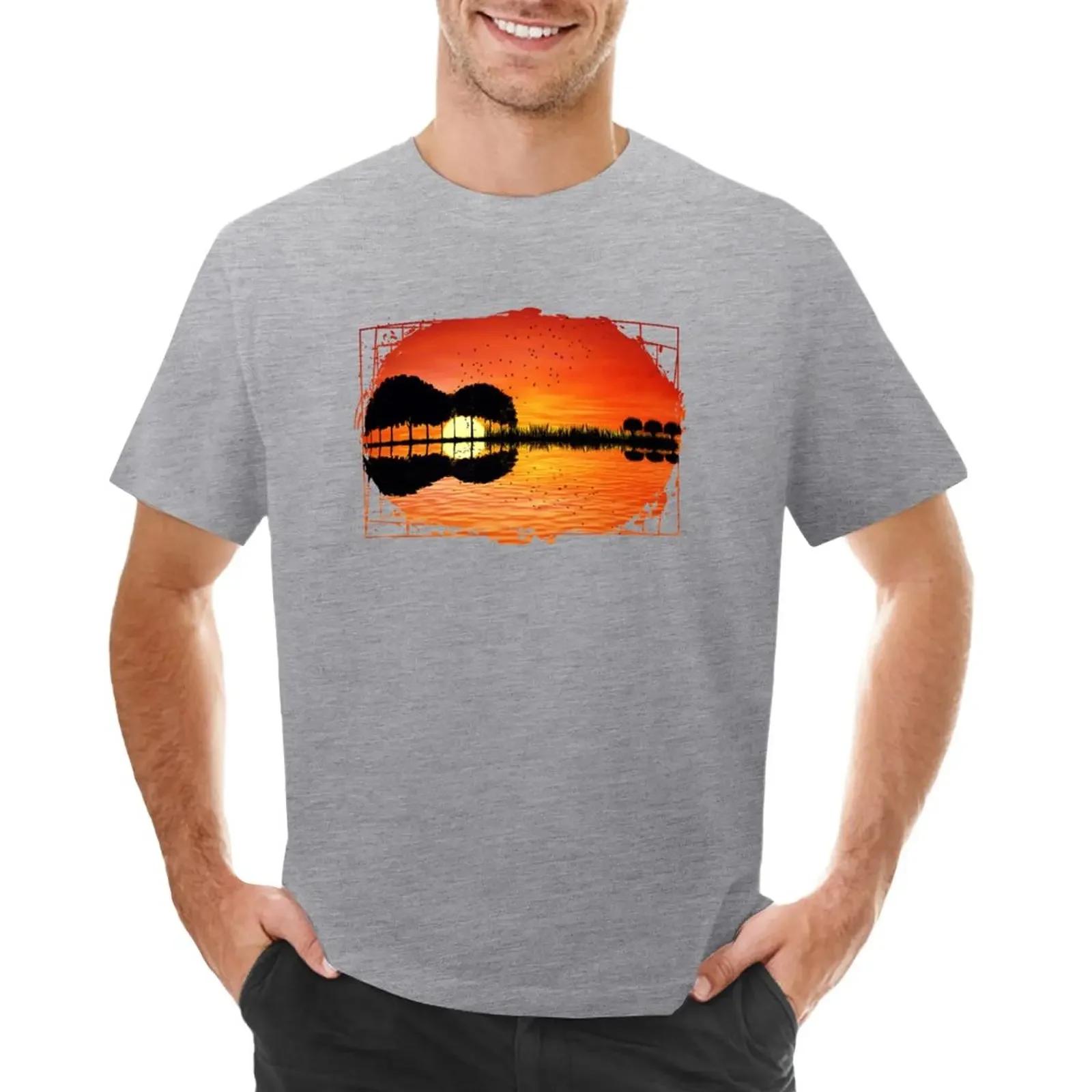 guitar island sunset TShirt customizeds summer top men clothings S
