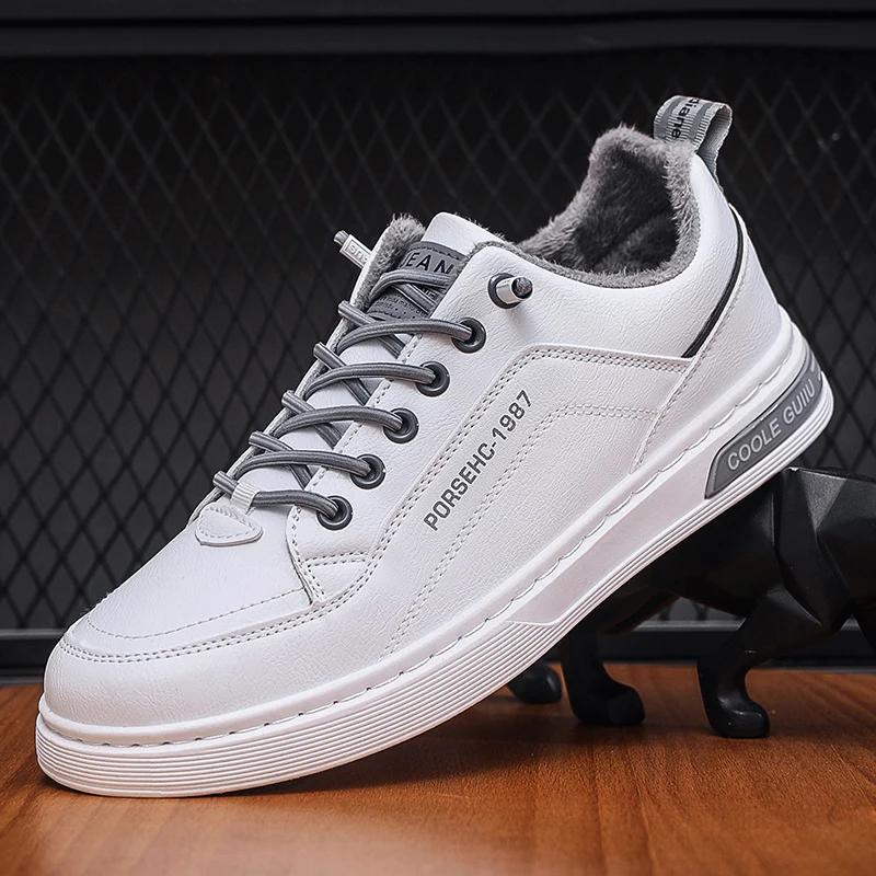 

Модные новые мужские повседневные туфли, спортивная кожаная обувь для мужчин, утолщенная бархатная обувь, модные универсальные белые кроссовки, дышащие, удобные 40