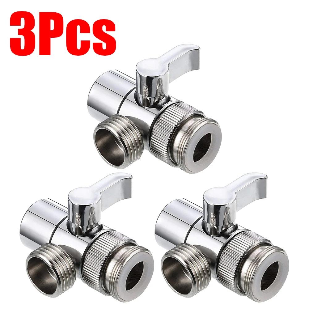 3 Way Water Tap Connector Splitter Copper Kitchen Sink Splitter Diverter Valve Leak-Proof Switch Faucet Adapter for Bathroom