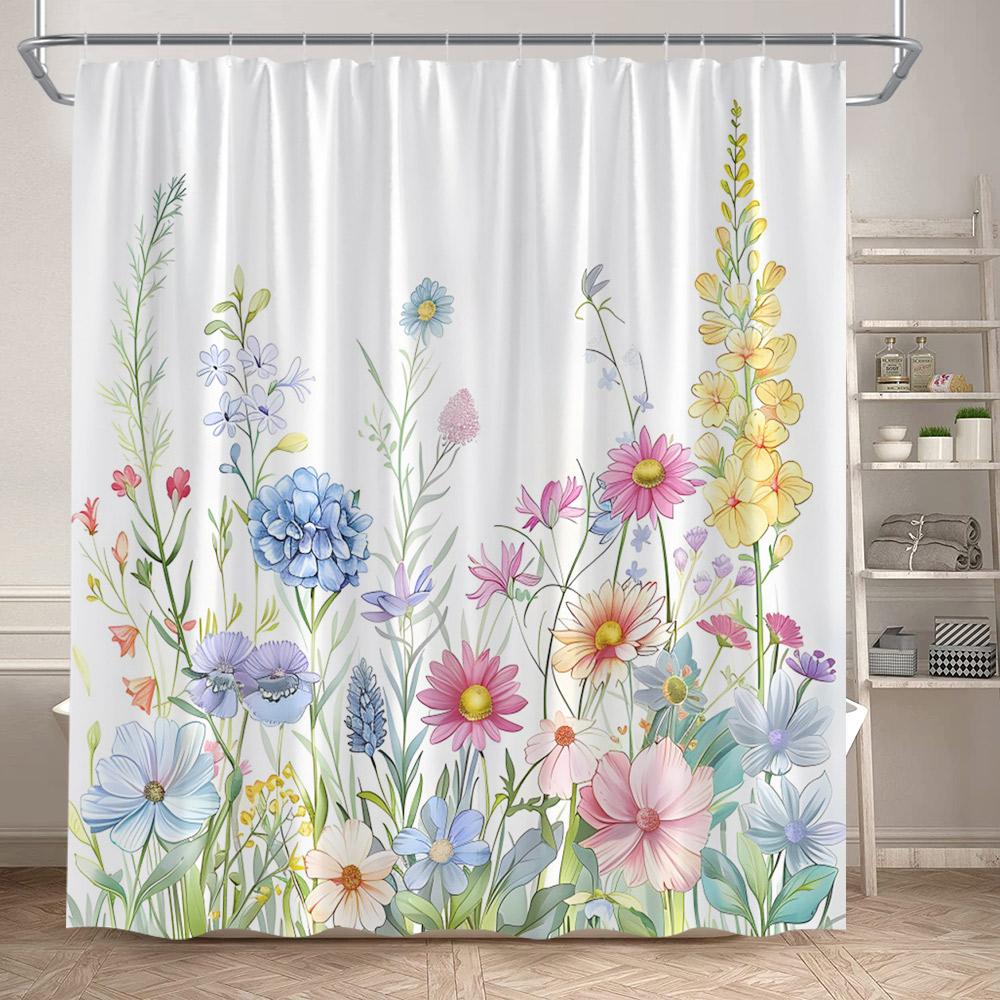 

Цветочные шторки для душа Акварельные цветы Бабочка Растение Современная Минималистичная Занавеска для ванной Полиэстеровая ткань Домашнее украшение 90x180cm-35x70in