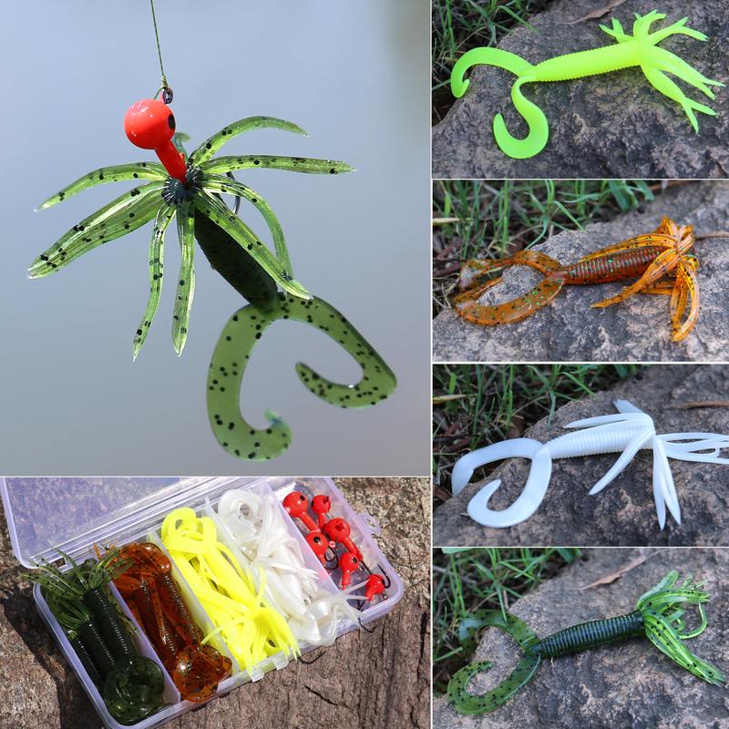 Soft Fishing Lure with Fishing Hook Set Worm Bait Jig Hook with Free Box for Saltwater Freshwater