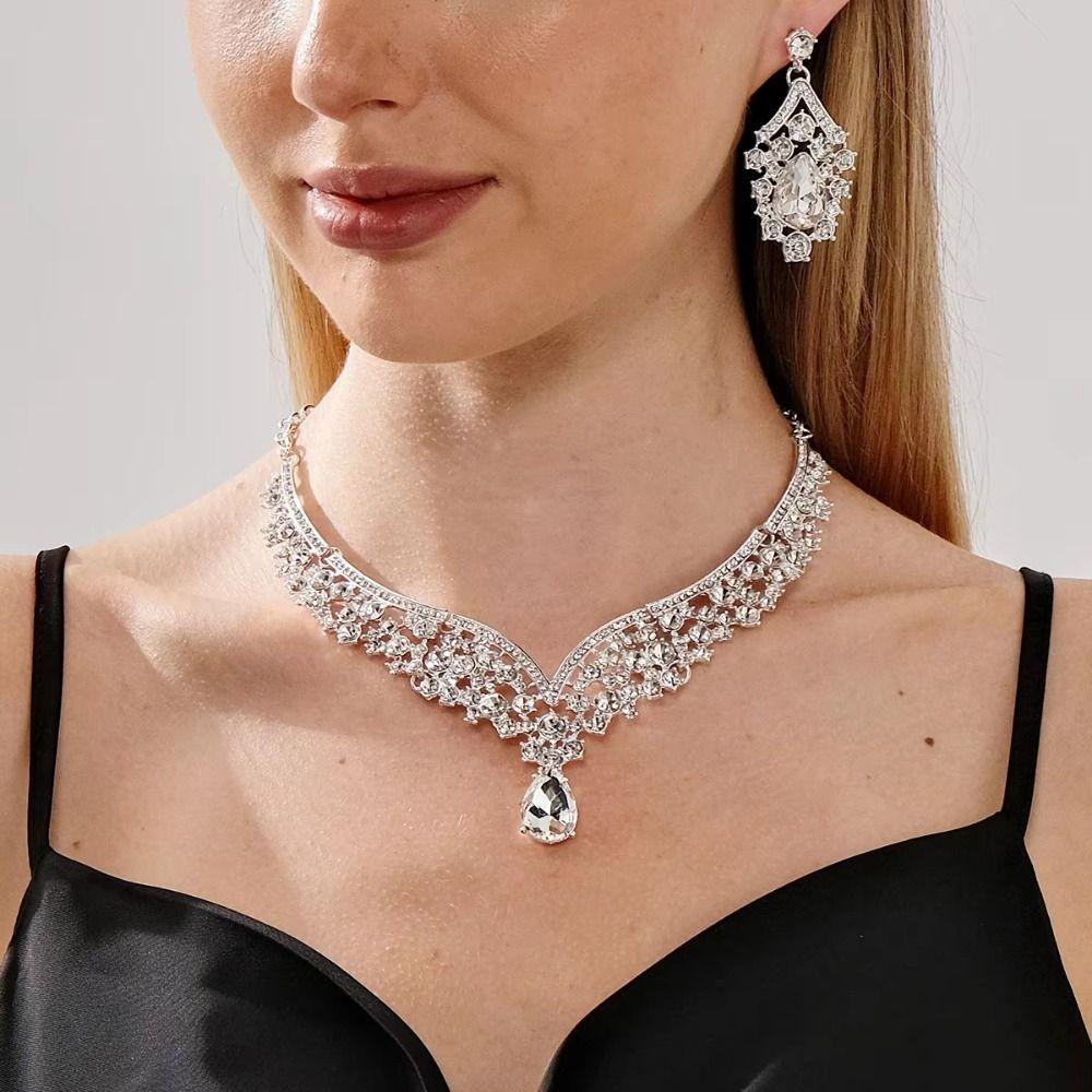 Earrings Women's Jewelry Set V-Necklace Bridal Jewelry Set Bridal Accessories