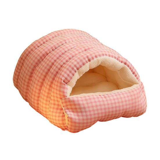 

Ліжко-печера для котів Затишне закрите ліжко для котів з капюшоном Миюча плюшева намет для котів Пухнасте заспокійливе ліжко для домашніх тварин для маленьких собак та котів M рожевий