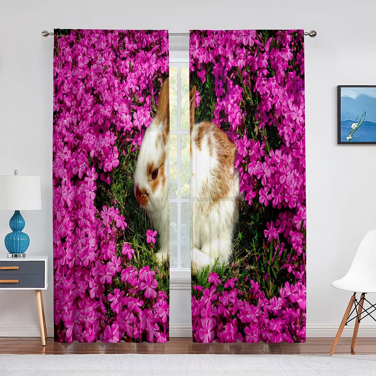 Прозрачные шторы с милыми котами и кроликами и маленькими животными для гостиной — фото 7
