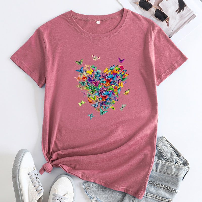 

Футболка из чистого хлопка женская S-5XL женская хлопковая футболка женские топы бабочки Rose Red 3XL